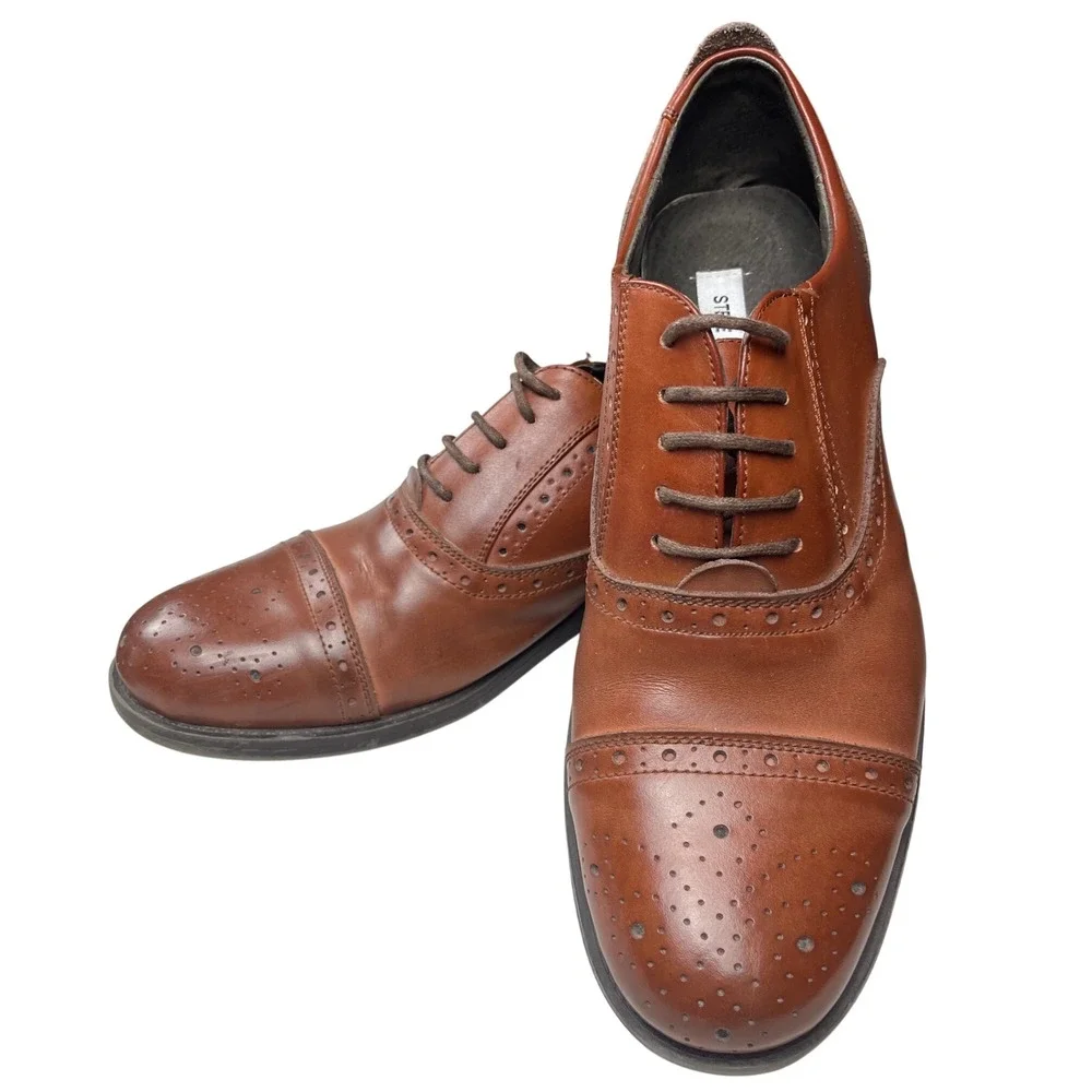 Steve Madden Mens Proctr Oxford Dress Shoes Lot 2 Black Cognac Brown Leather 11